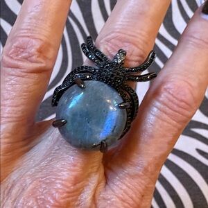 “Along Came A Spider” Size 7 Blue Labradorite With Oxidized .925 Spider Ring
